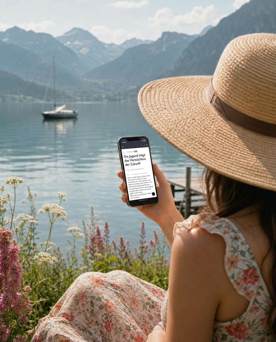 Reading on Phone – By the lake